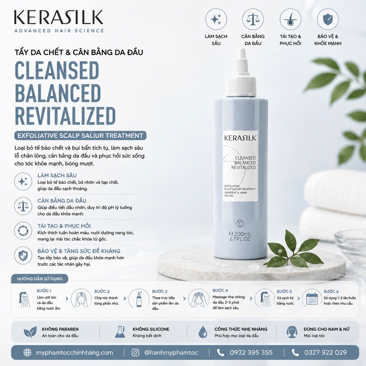 Dầu gội phục hồi chống rụng tăng mật độ tóc Kerasilk Kerasilk Redensifying Shampoo