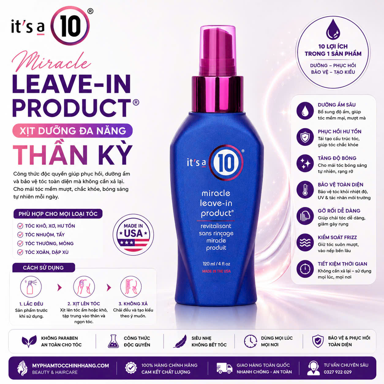 Xịt dưỡng xả khô It's a 10 miracle leave in 59ml 120ml 295ml