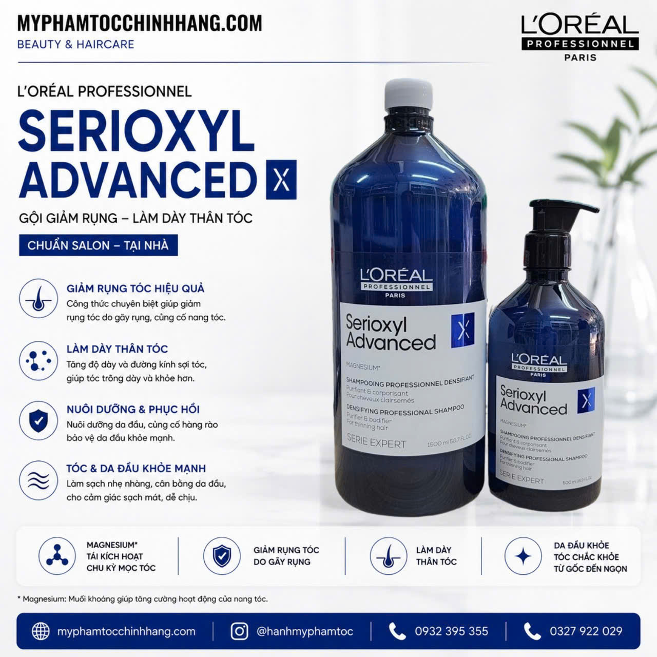 Dầu gội kích thích mọc tóc và làm dày tóc L'Oréal Professionel Serioxyl Advanced 300ml 500ml 1500ml