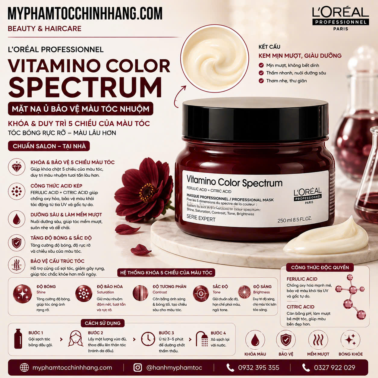 Bộ gội xả, hấp, dưỡng L'Oréal Professionnel Vitamino Color Spectrum bảo vệ màu nhuộm ( mới 2025)