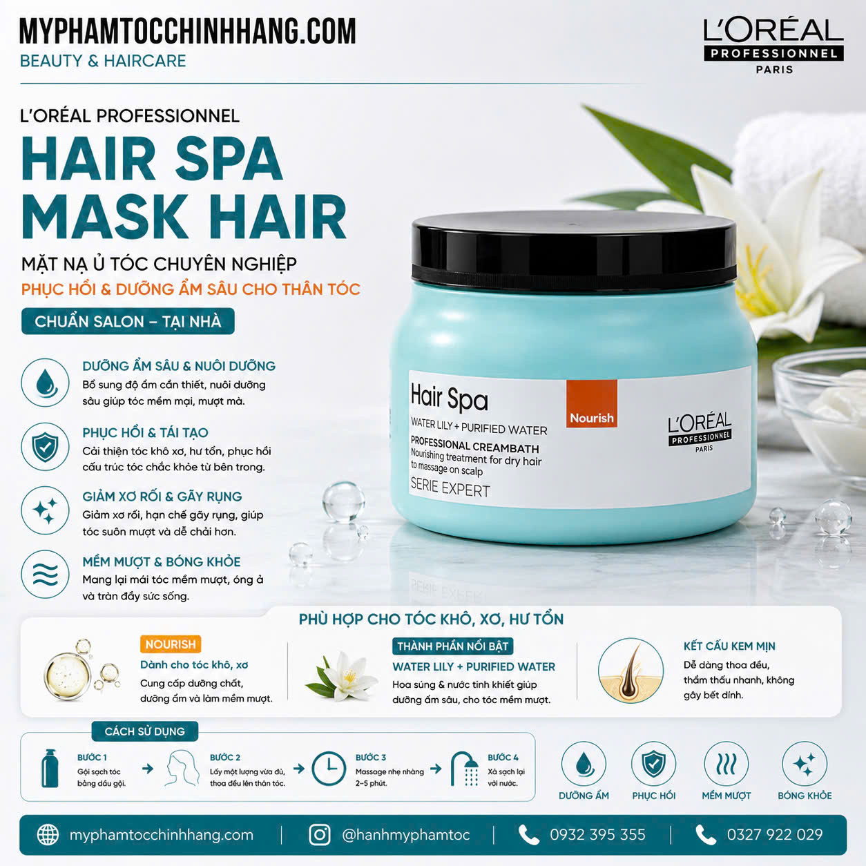 Hấp dầu L'oreal Hair Spa New Repair Phục Hồi- Nourishing Dưỡng Ẩm 2024 500ml