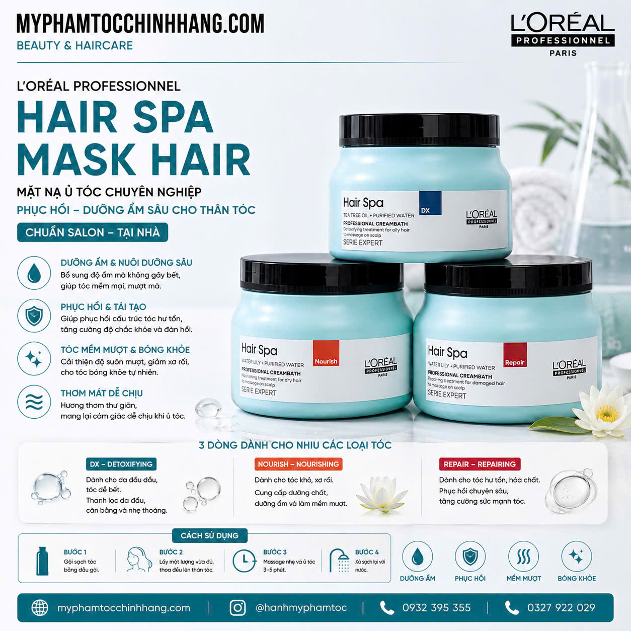 Hấp dầu L'oreal Hair Spa New Repair Phục Hồi- Nourishing Dưỡng Ẩm 2024 500ml