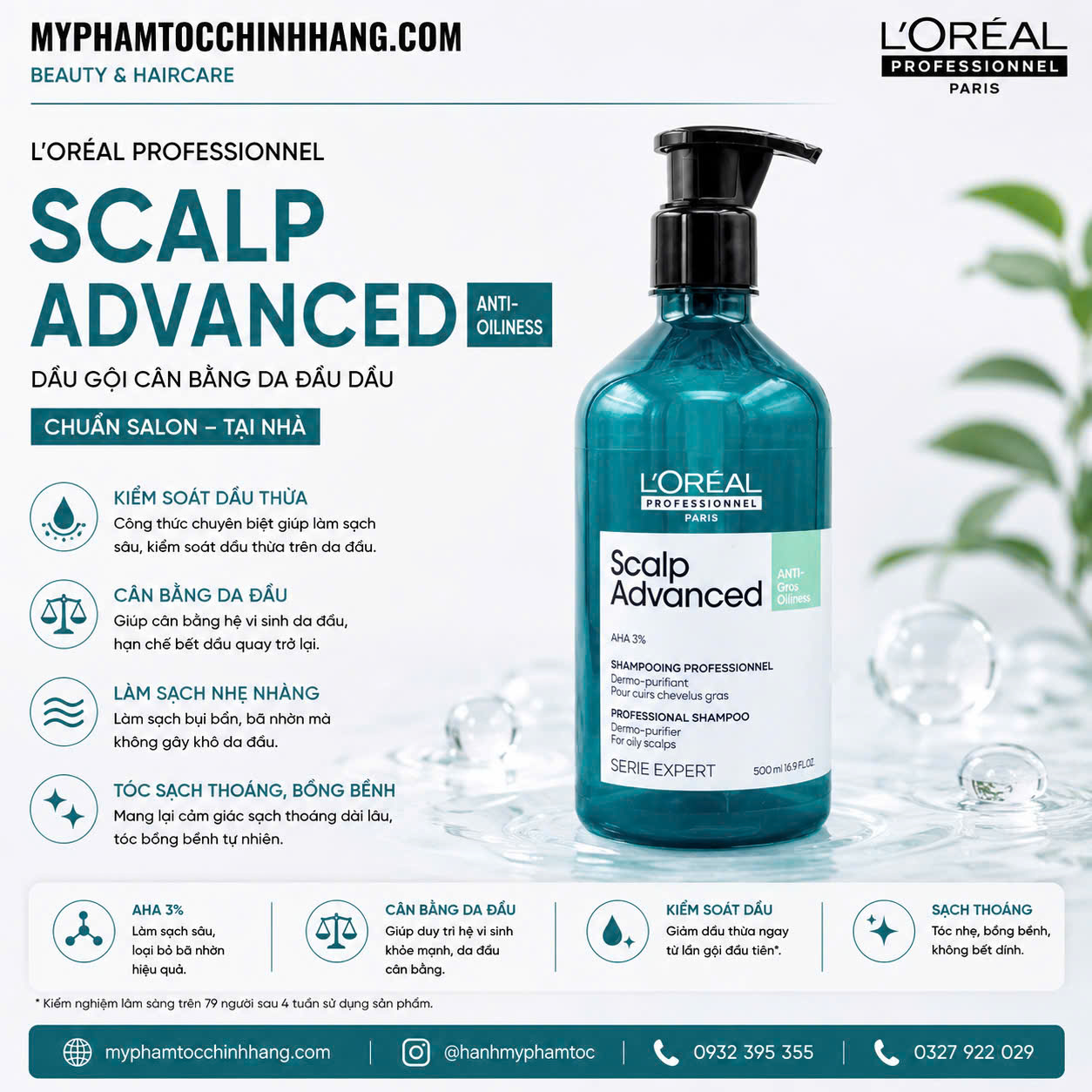 Dầu Gội Kiểm Soát Dầu L'Oreal Scalp Advanced Anti-Oiliness Shampoo 300ml/500ml/1500ml
