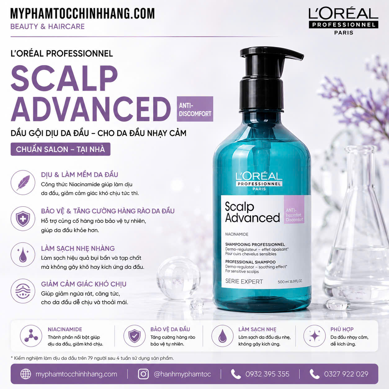 Dầu Gội Làm Dịu Da Đầu Nhạy Cảm L'Oreal Scalp Advanced Anti-Discomfort Shampoo 300ml/500ml/1500ml