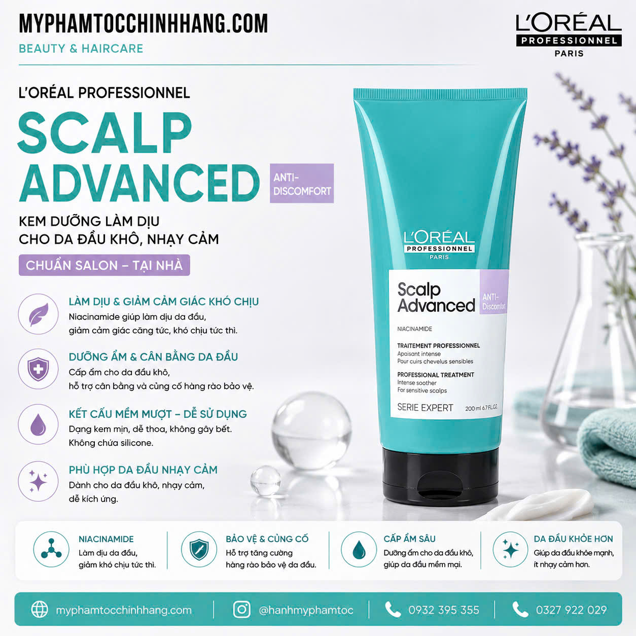 DƯỠNG CHẤT LÀM DỊU DA ĐẦU L'OREAL #SCALPADVANCED ANTI-DISCOMFORT INTENSE SOOTHER 200ML
