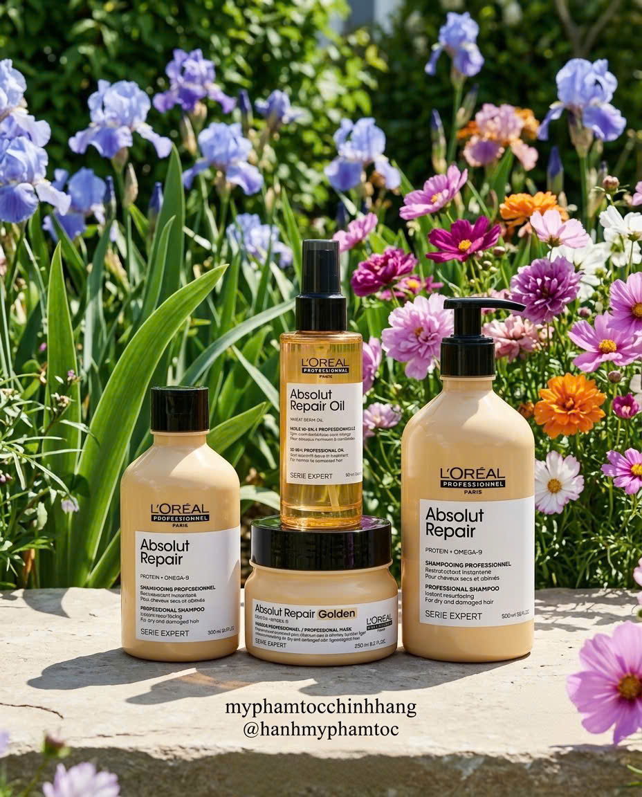 Dầu gội xả hâp, dầu dưỡng tóc phục hồi L'Oréal vàng Absolut Repair