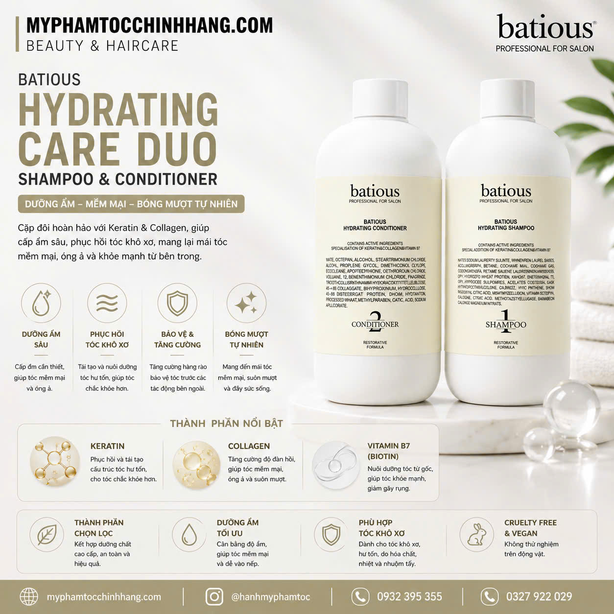 Dầu gội xả Batious Professional 500ml 960ml