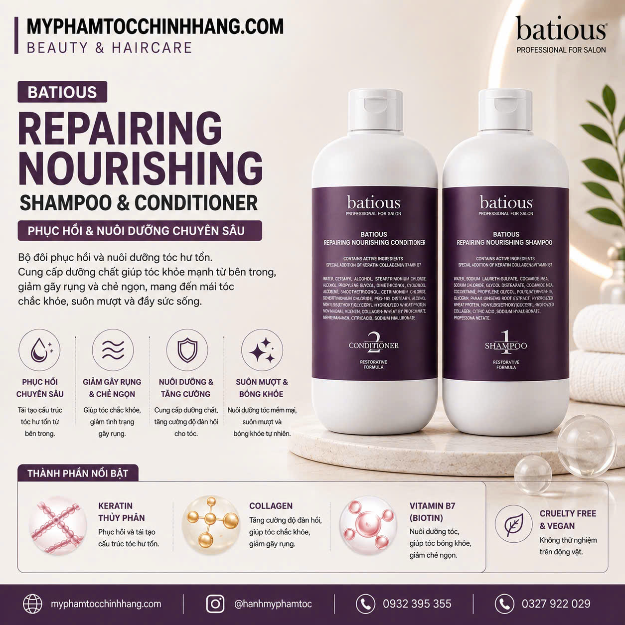 Dầu gội xả Batious Professional 500ml 960ml
