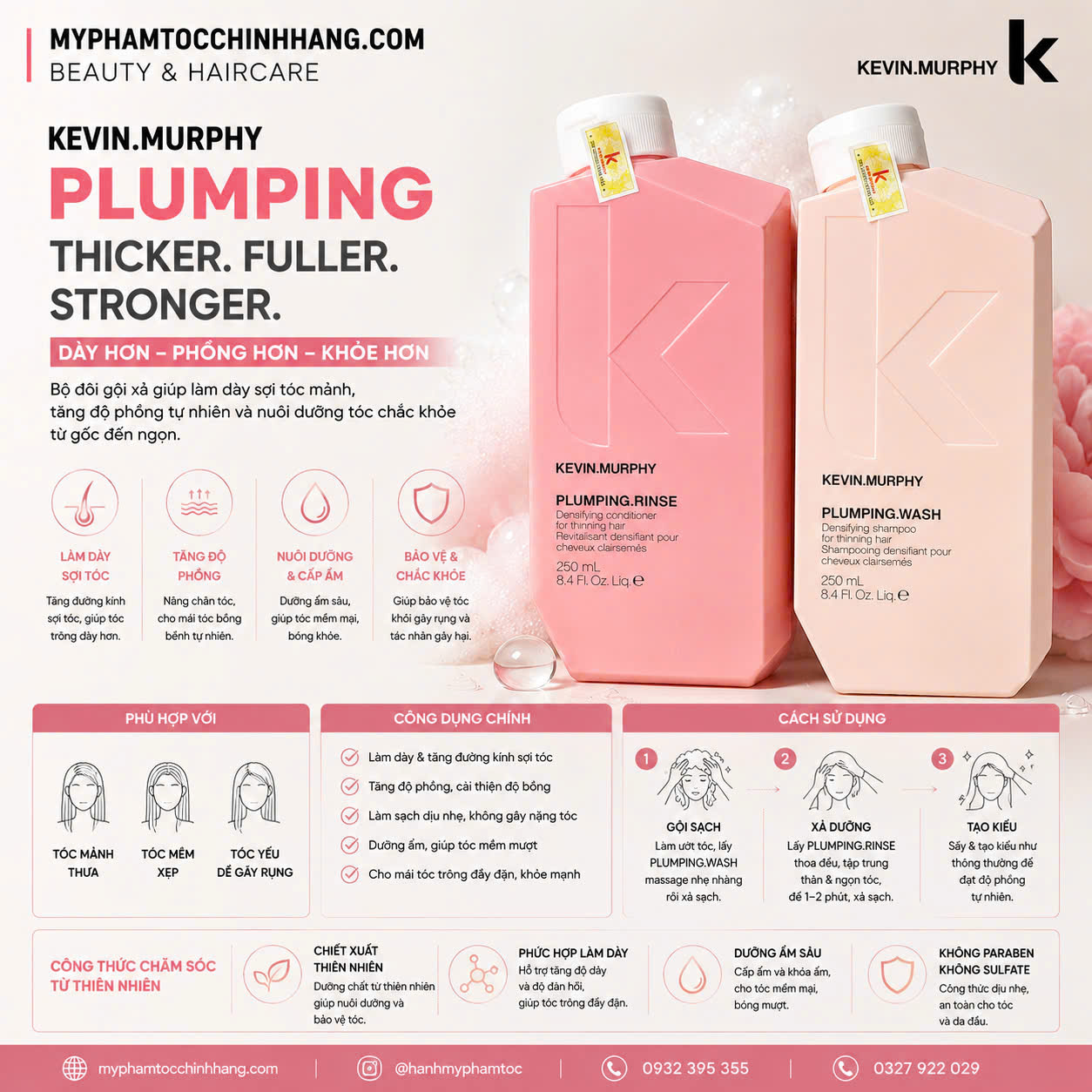 Dầu Gội và dầu xả Làm Dày Tóc Kevin Murphy Plumping 250ml/ 1000ml