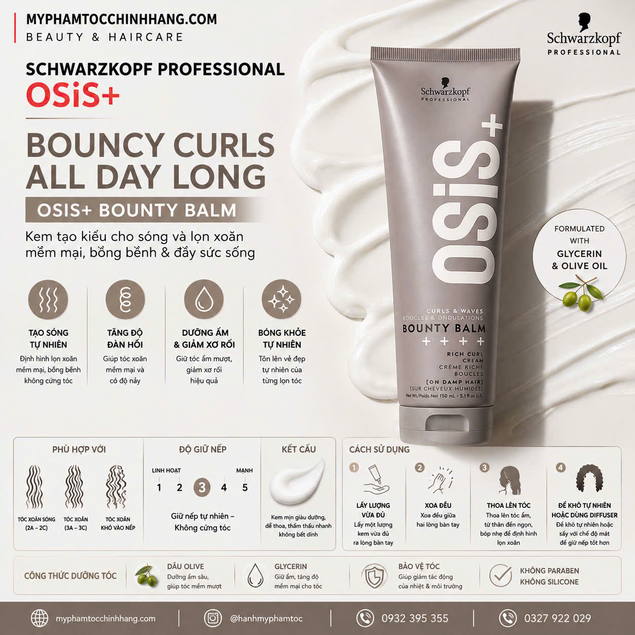 Kem Tạo Lọn Xoăn OSIS+ Bounty Balm Curl Cream 150ml