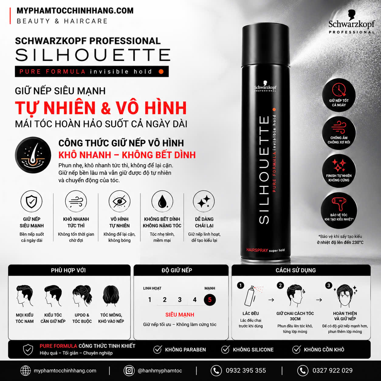 KEO XỊT GIỮ KIỂU TÓC CỨNG OSIS+ SILHOUETTE 500ML