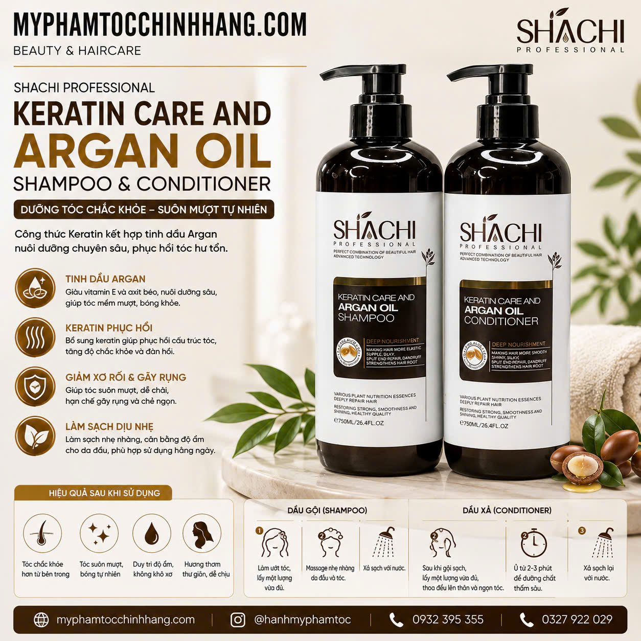 Dầu gội xả Shachi dưỡng sinh phục hồi tóc (Shachi Keratin & Argan Oil Hair Repair) 800ml