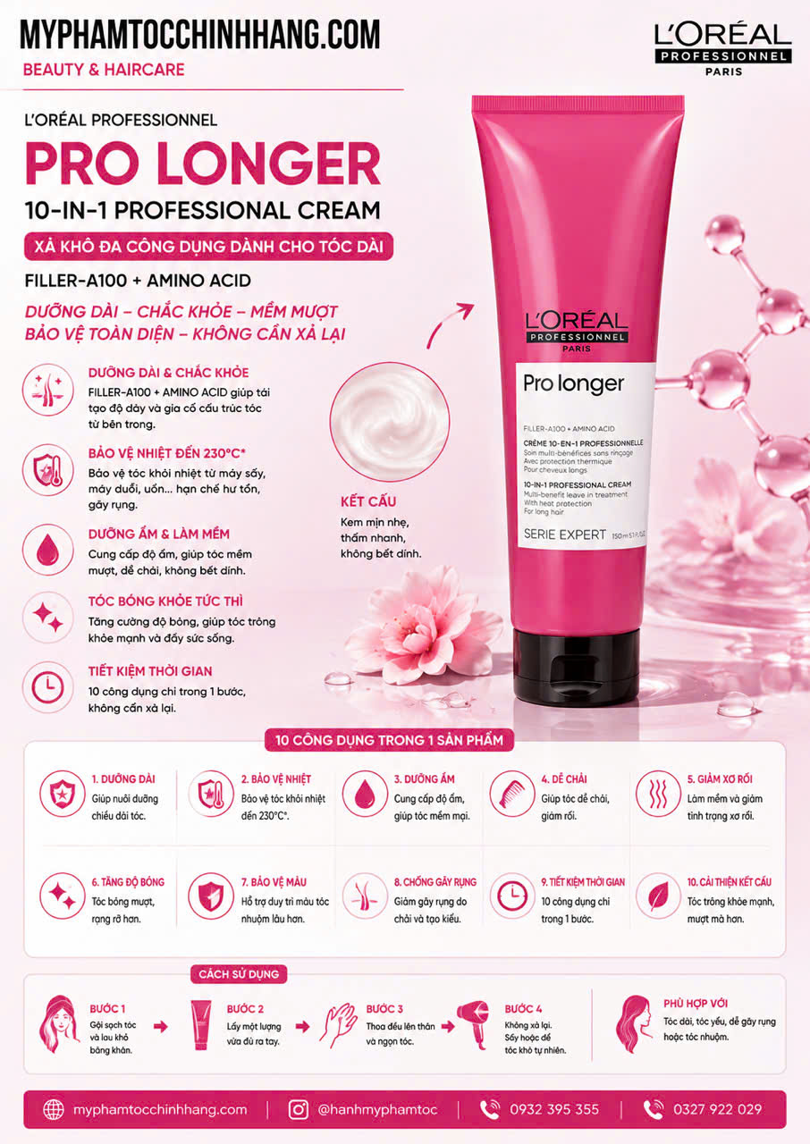 Xả khô phục hồi và bảo vệ ngọn tóc L’Oréal Pro Longer(L’Oréal Professionnel Serie Expert Pro Longer Leave-In Cream)