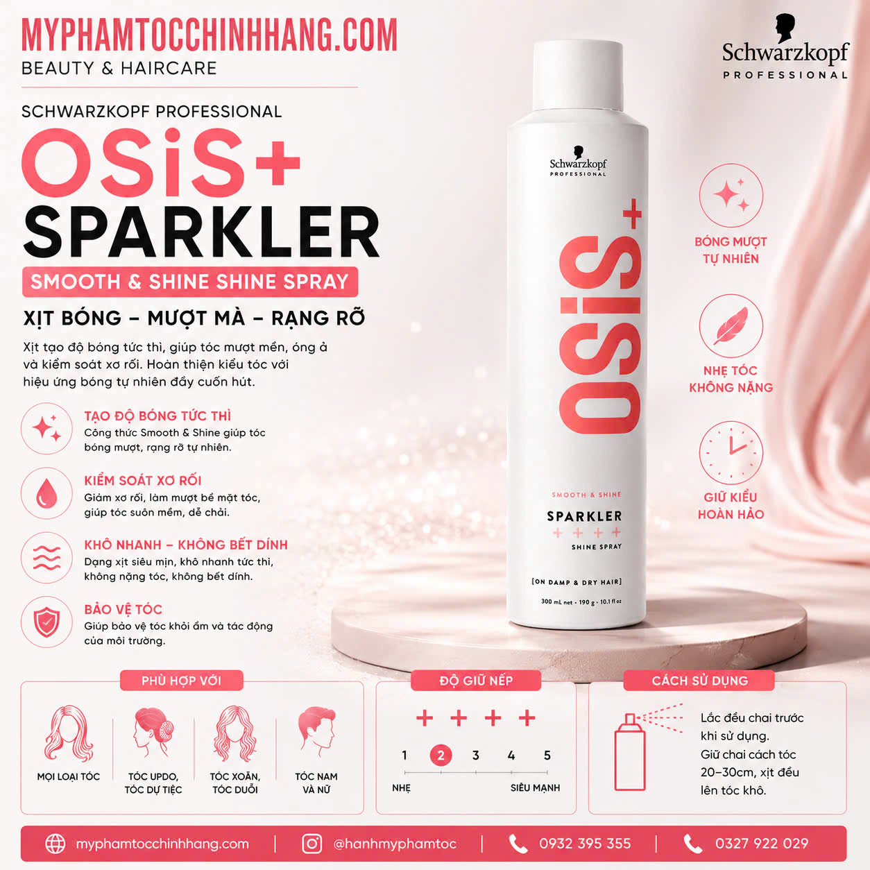 XỊT OSIS 1 SPARKLER GIỮ NẾP NHẸ, TẠO ĐỘ BÓNG 300ml