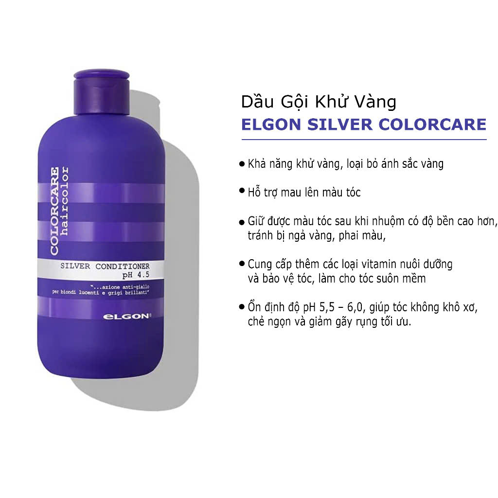 Dầu gội xả tím khử vàng Elgon Colorcare Silver Anti-Yellow