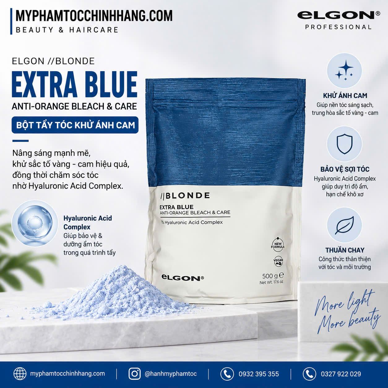 Bột tẩy xanh (khử cam) Elgon lgon I-Blonde Extra Blue Bleach 500g