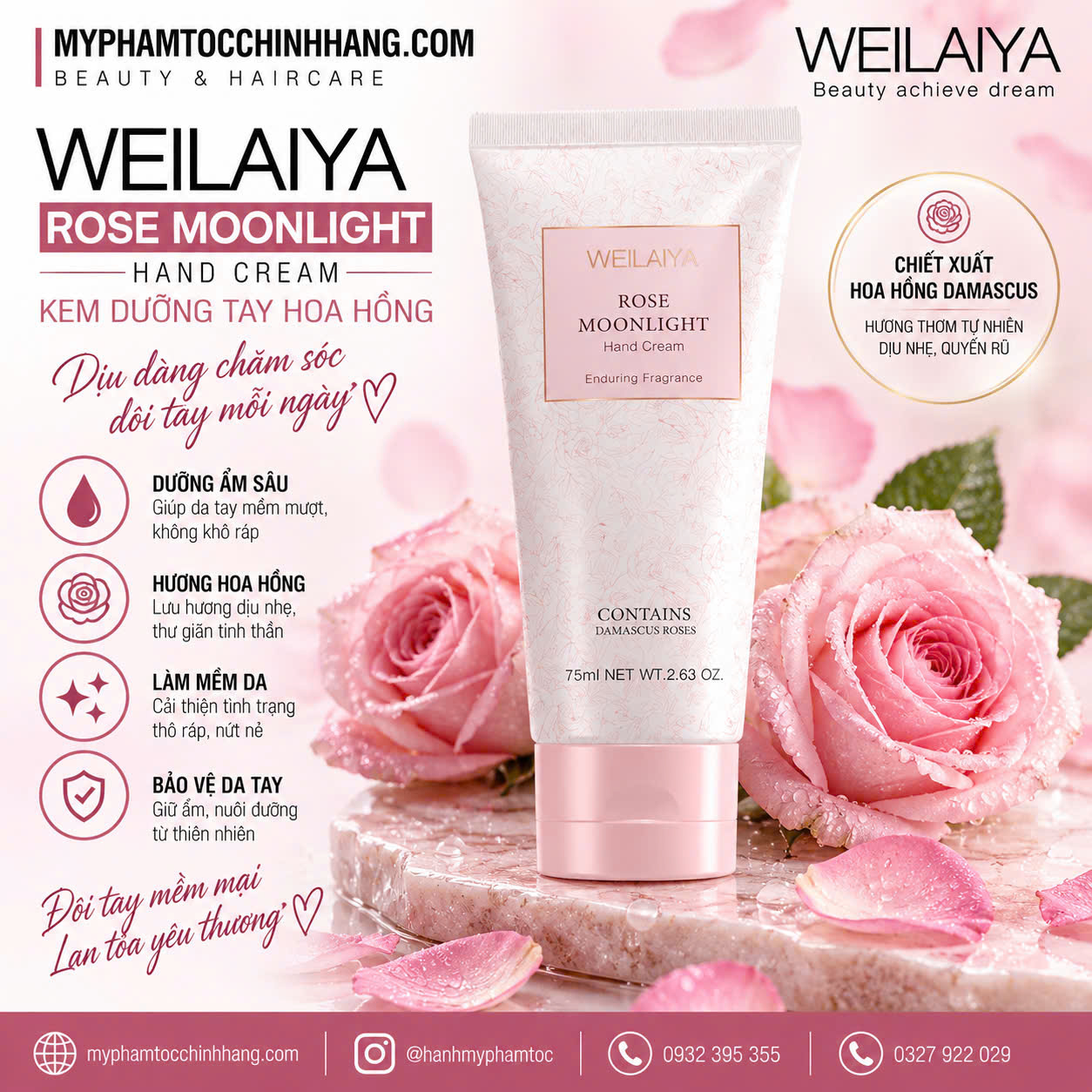 Kem Dưỡng Da Tay Tinh Thể Nước Weilaiya Water Crystal Hand Cream 75ml