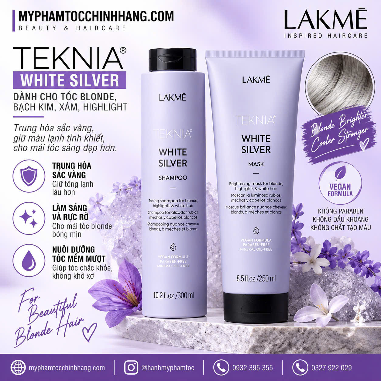 DẦU GỘI XẢ LAKME TEKNIA CHO TÓC NHUỘM MÀU BẠC 300ML - 250ML