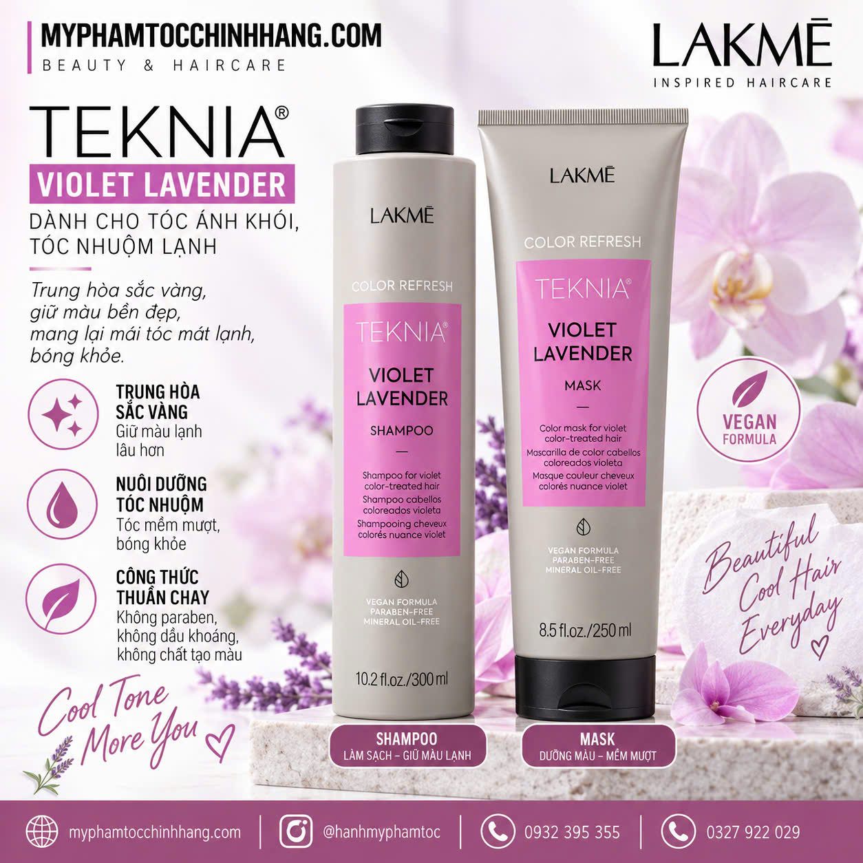 Dầu gội và mặt nạ dưỡng tóc bổ sung hạt màu Lakmé Teknia Violet Lavender 300ml 250ml