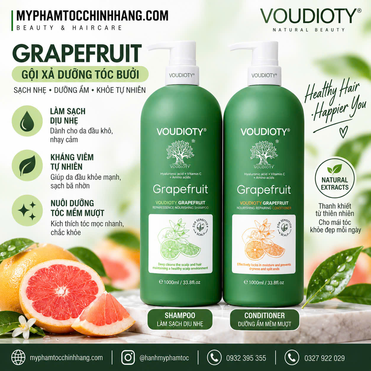 GỘI XẢ BIOTIN COLLAGEN BƯỞI HỒNG VOUDIOTY GRAPEFRUIT CHỐNG RỤNG, HỖ TRỢ MỌC TÓC, XỊT DƯỠNG 50ML