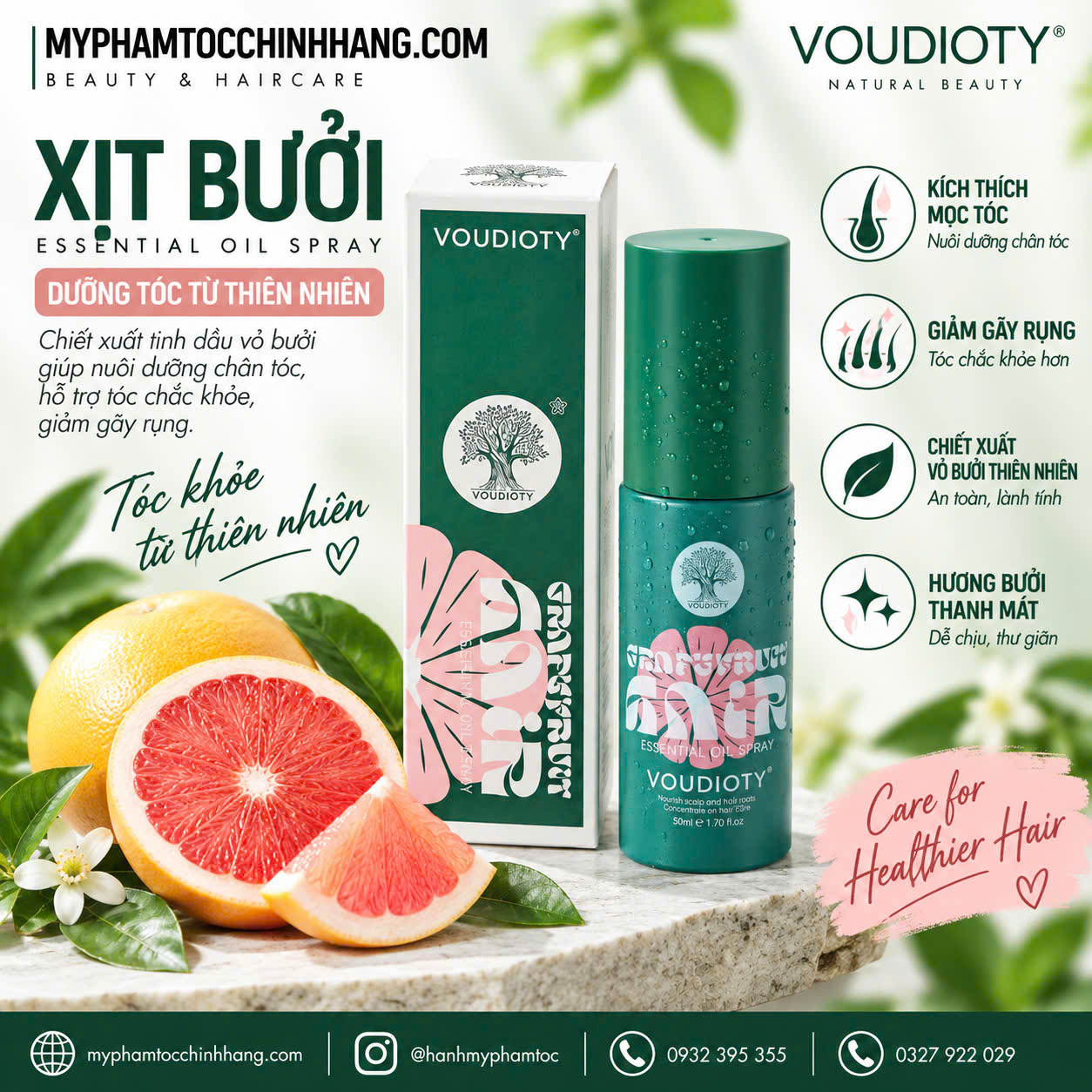GỘI XẢ BIOTIN COLLAGEN BƯỞI HỒNG VOUDIOTY GRAPEFRUIT CHỐNG RỤNG, HỖ TRỢ MỌC TÓC, XỊT DƯỠNG 50ML