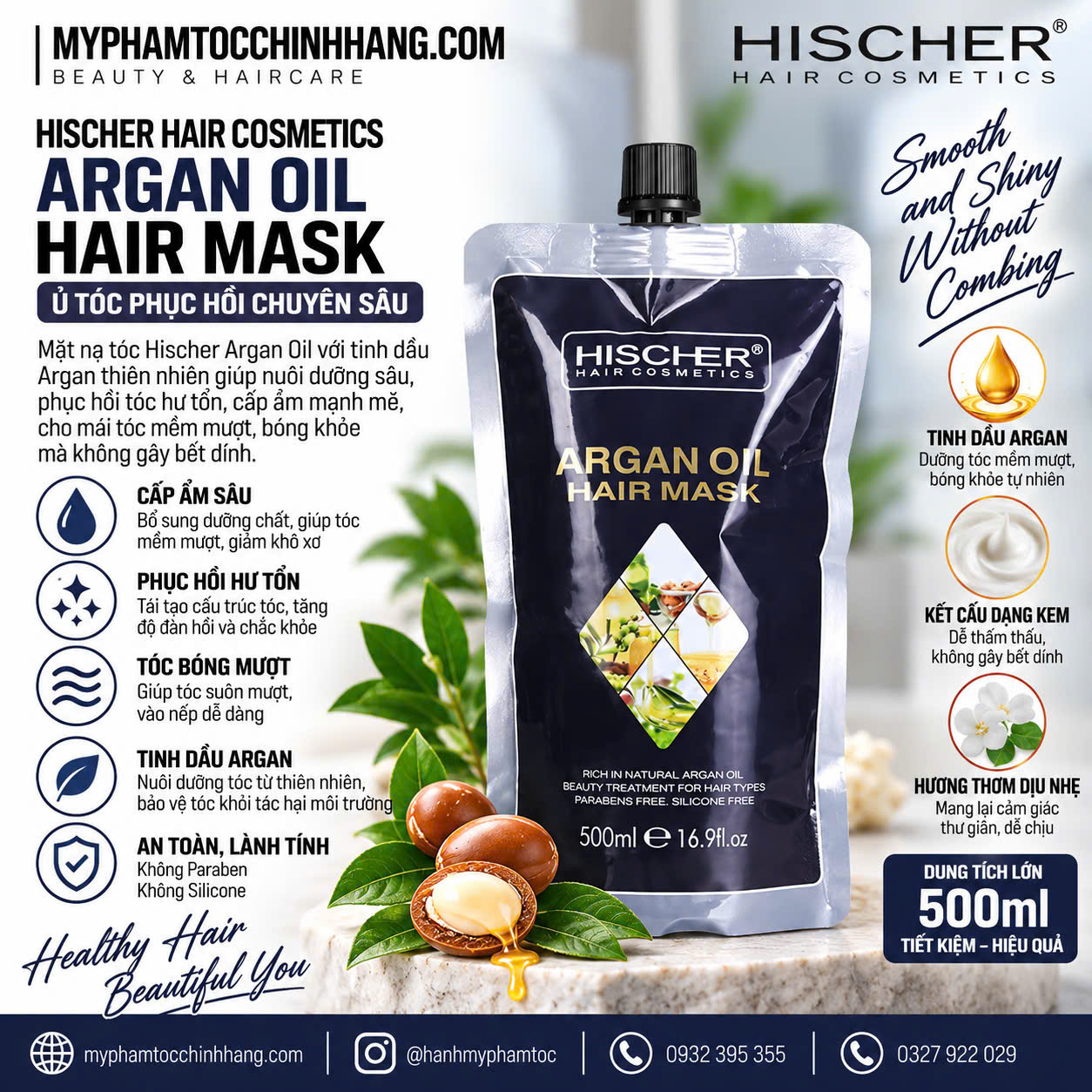 Dầu gội xả Hischer Argan Oil 500ml 1000ml