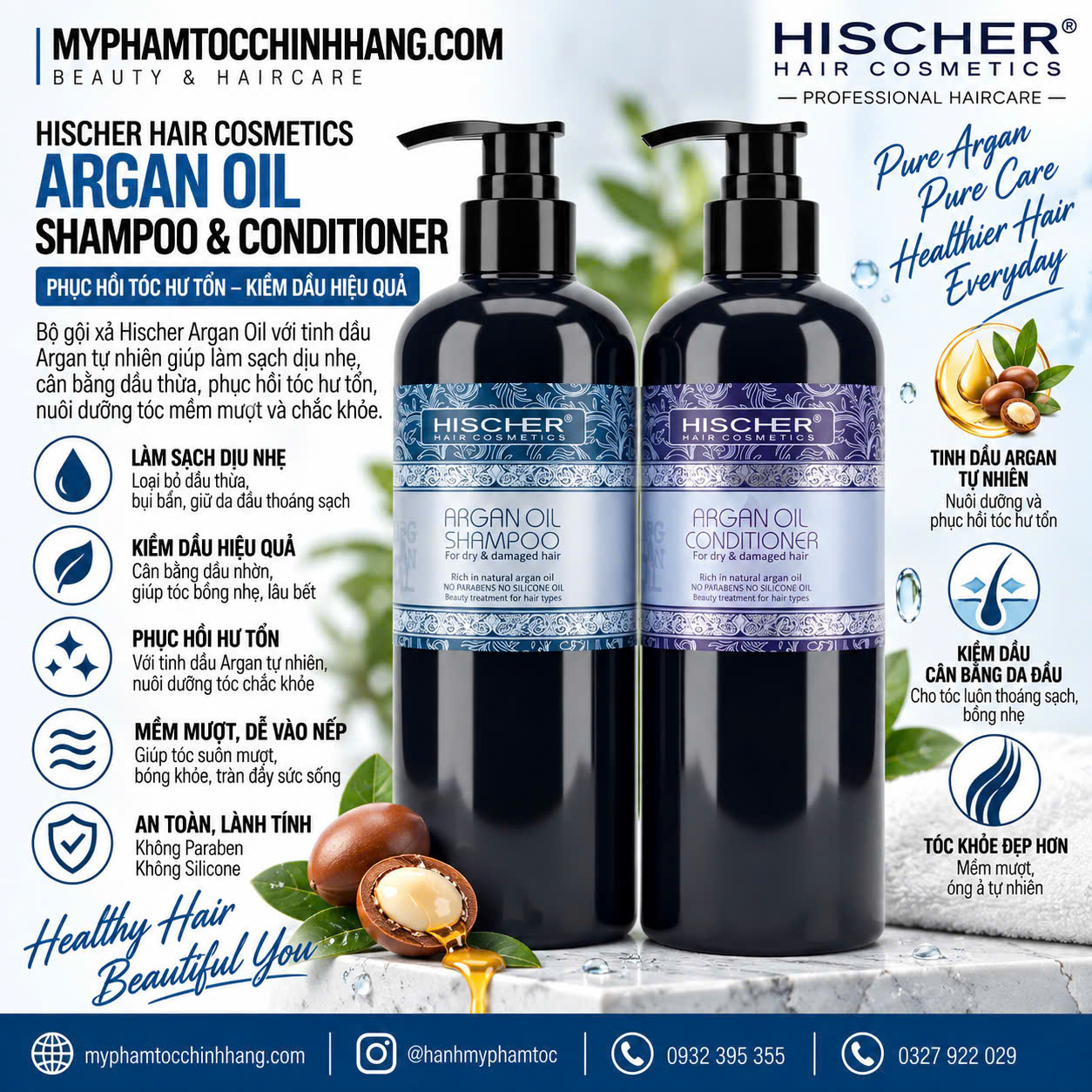 Dầu gội xả Hischer Argan Oil 500ml 1000ml