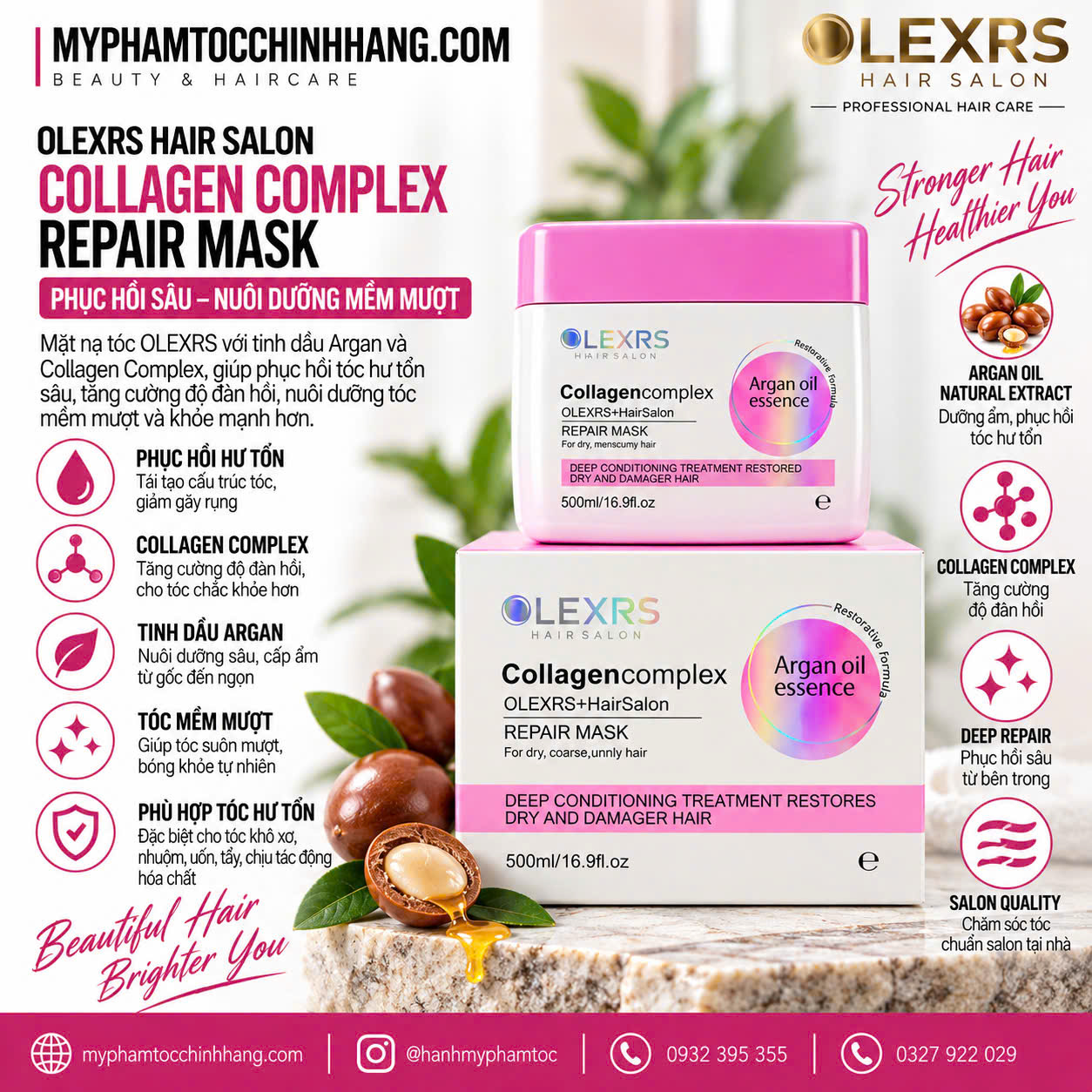 Hấp/ủ tóc Olexrs tím (Olexrs Hair Salon Argan Oil Collagen Complex Repair Mask 500ml