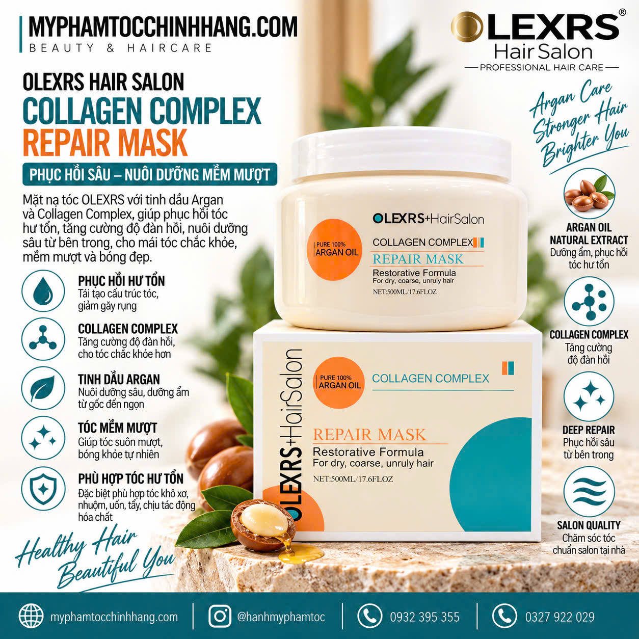 Hấp/ủ tóc Olexrs tím (Olexrs Hair Salon Argan Oil Collagen Complex Repair Mask 500ml