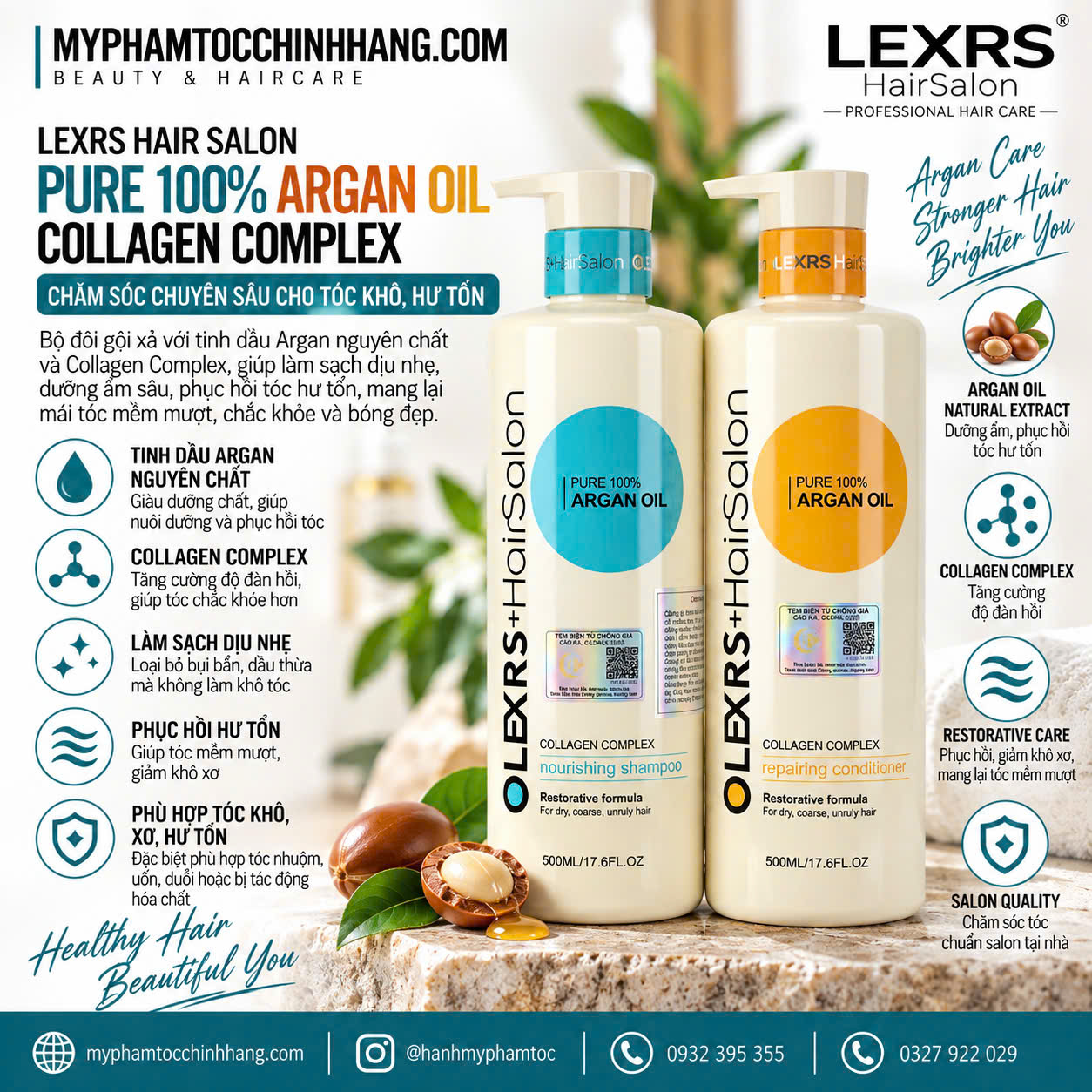 Cặp dầu gội xả Olexrs Argan Oil Collagen Hair Salon 500ml 960ml