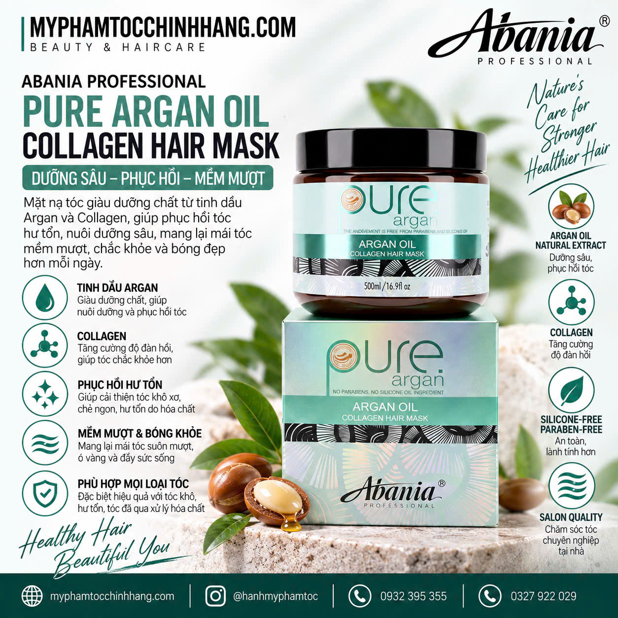 MẶT NẠ DƯỠNG CHẤT PHỤC HỒI ABANIA PURE ARGAN MASK HAIR 500ML