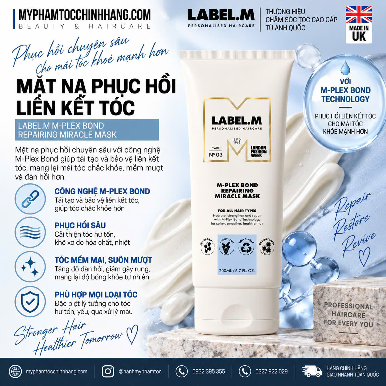 Mặt nạ phục hồi tóc chuyên sâu Label.m M-Plex Bond Repairing Miracle Mask 200ml