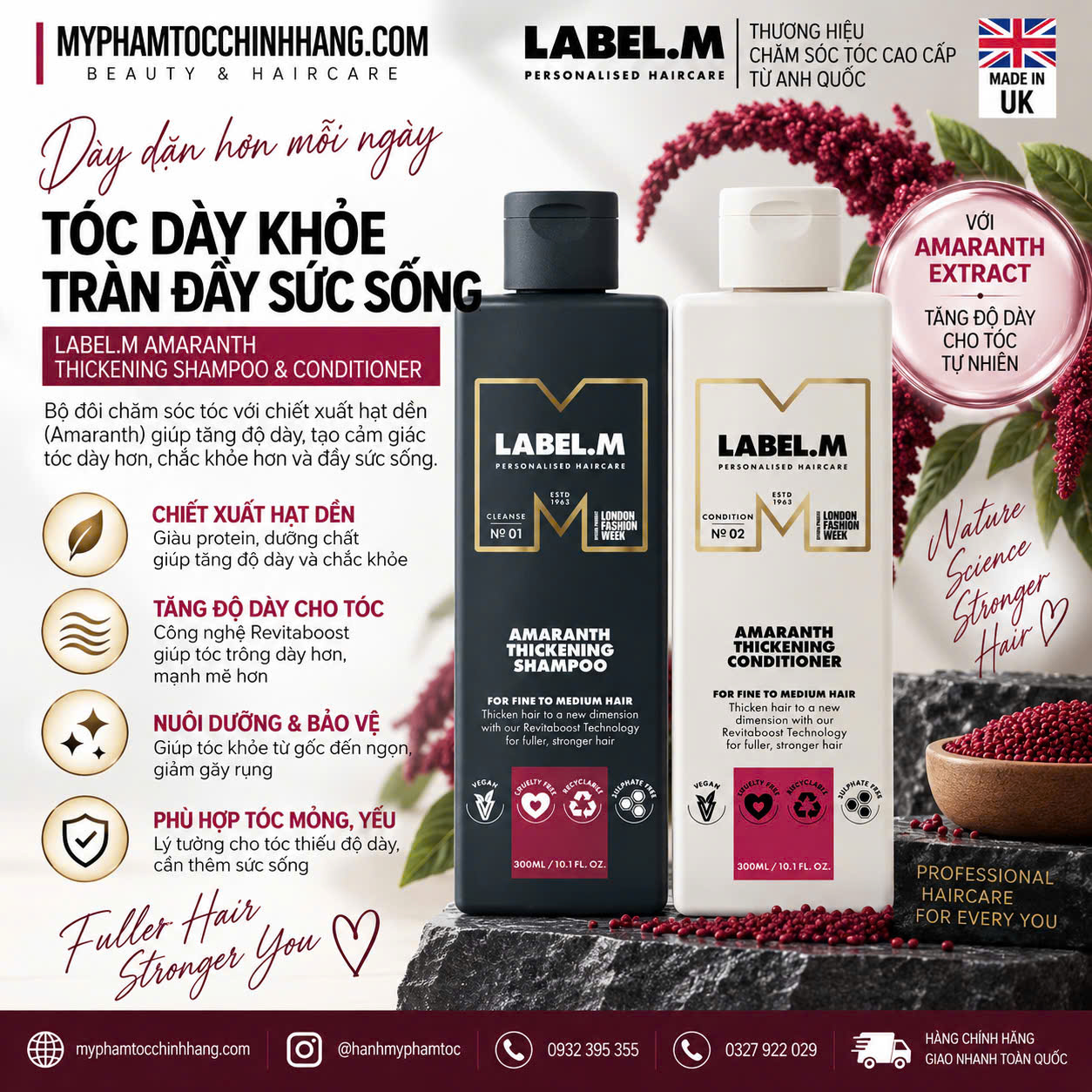 Dầu gội và dầu xả tăng độ dày tóc Label.m Amaranth Thickening Shampoo & Conditioner 300ml 1000ml