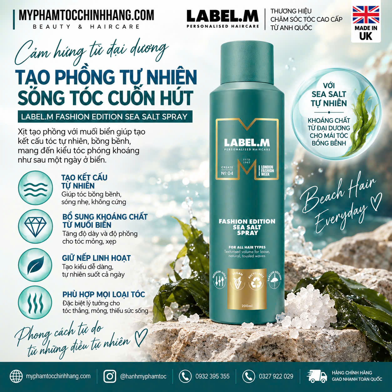 Xịt muối biển TẠO PHỒNG Label.m Fashion Edition Sea Salt Spray 200ml