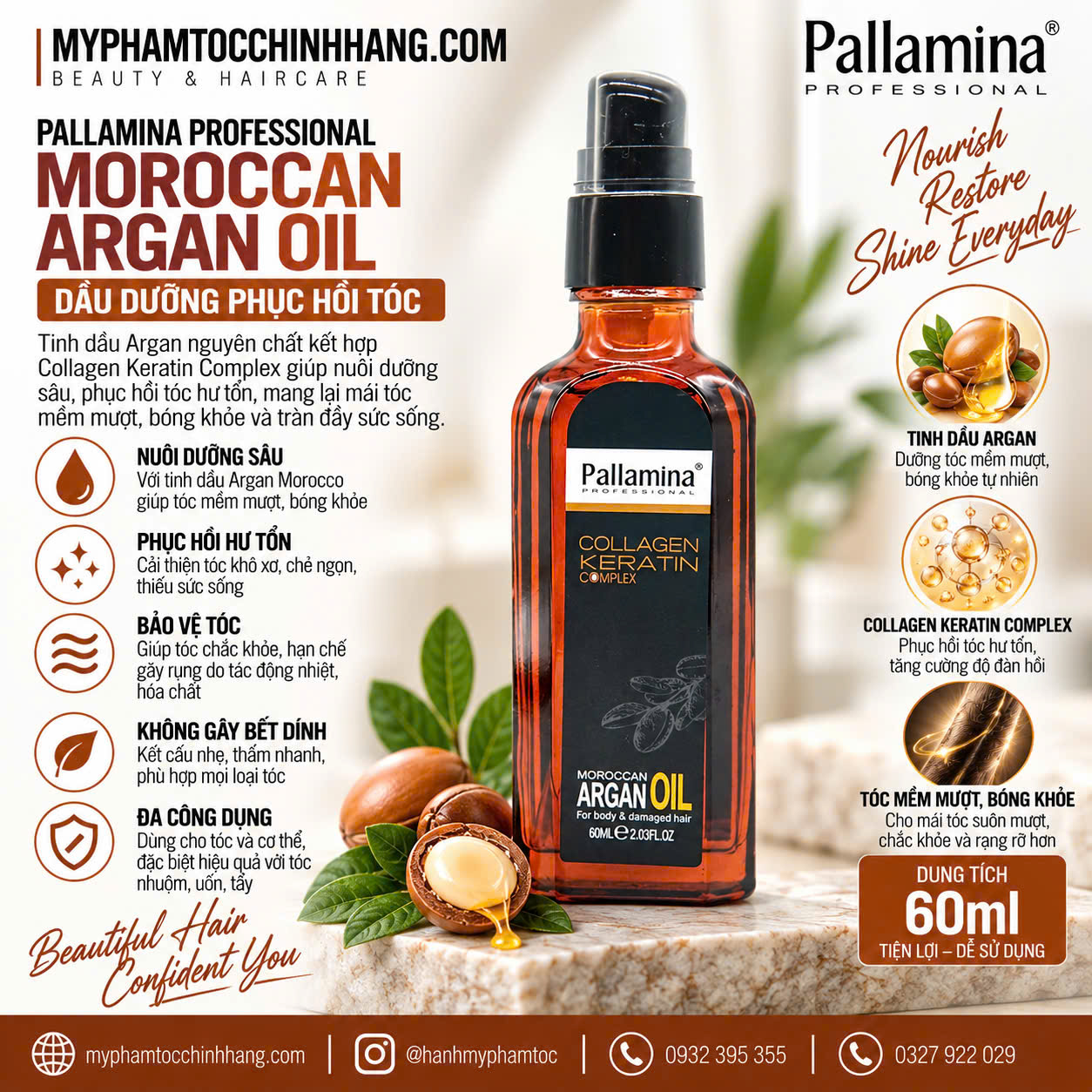 TINH DẦU DƯỠNG TÓC PALLAMINA COLLAGEN KERATIN 60ML