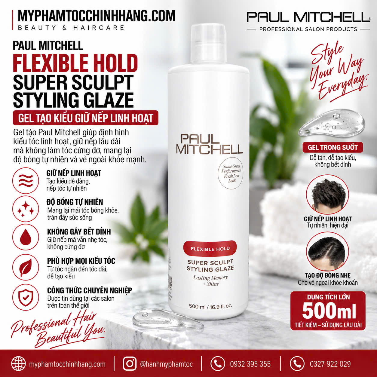 Gel tạo kiểu nhanh khô Paul Mitchell Super Sculpt ( Flexible Style Super Sculpt Gel) 250ml - 500ml