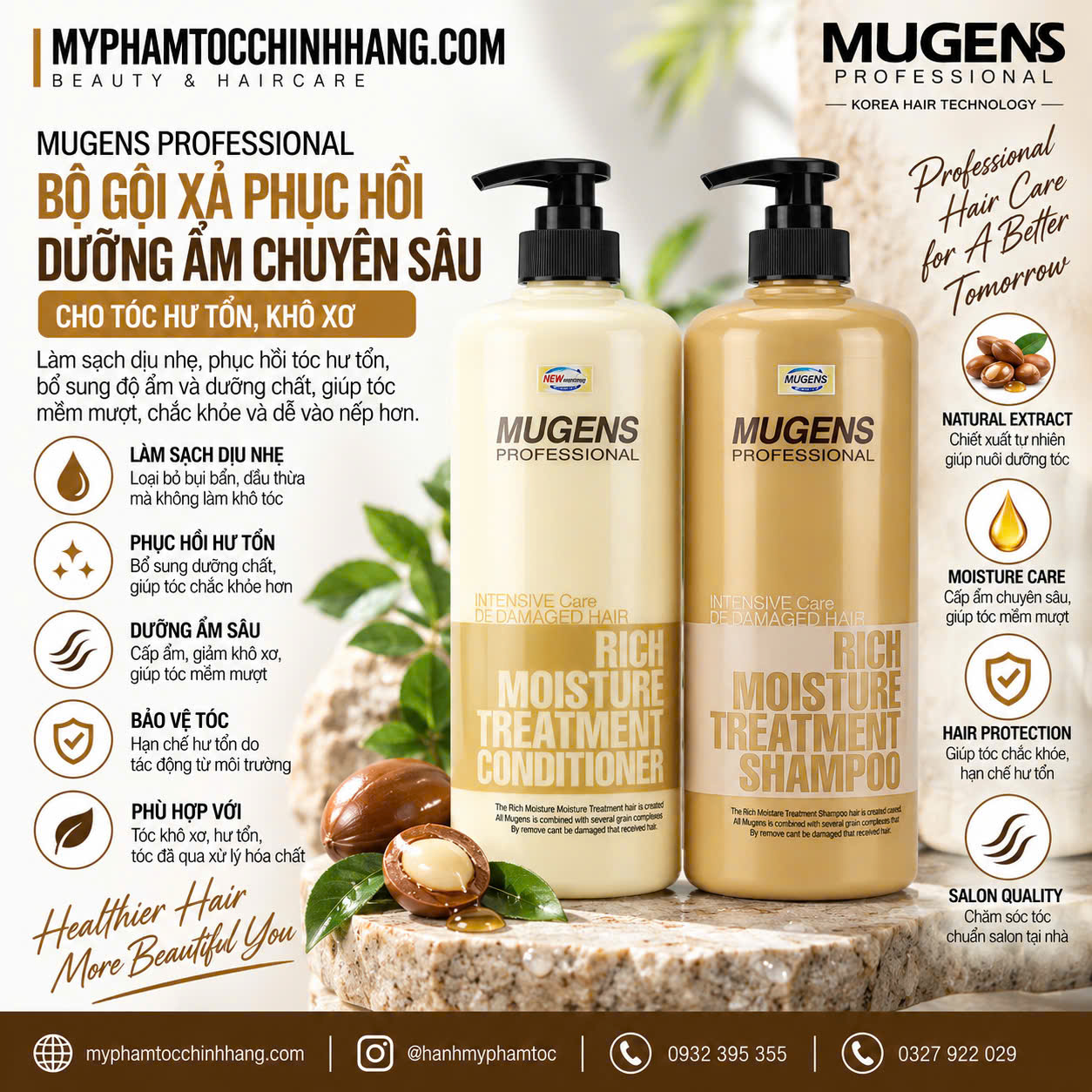 Bộ dầu gội – dầu xả dưỡng chất Mugens Rich Moisture Treatment 1000ml