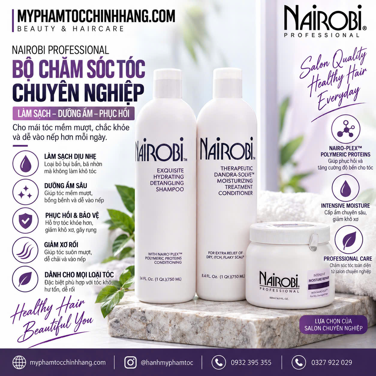 Dầu gội, dầu xả dưỡng tóc hương nước hoa Nairobi phục hồi tóc 750ml