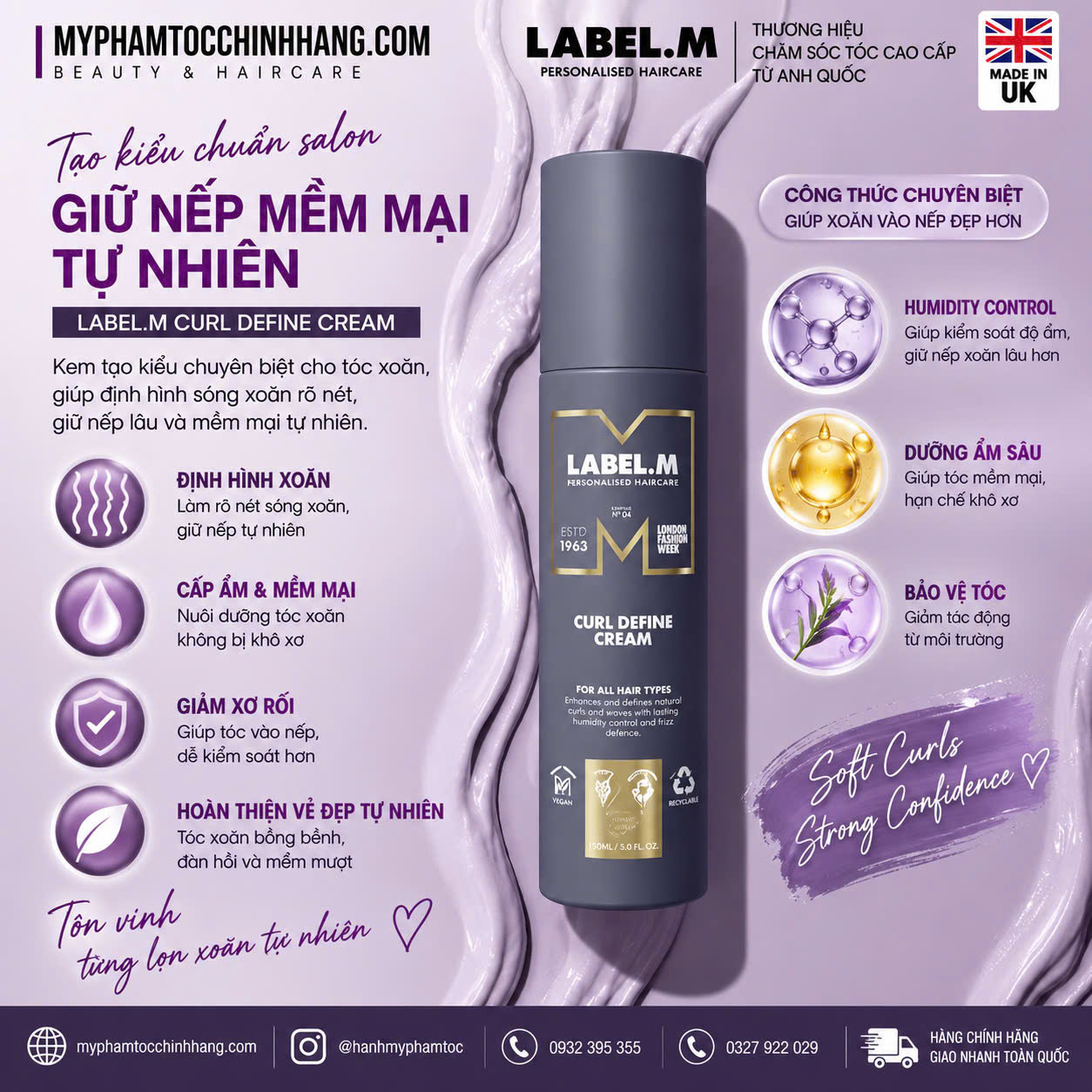 Kem định hình sóng xoăn Label.m Curl Define Cream 150ml