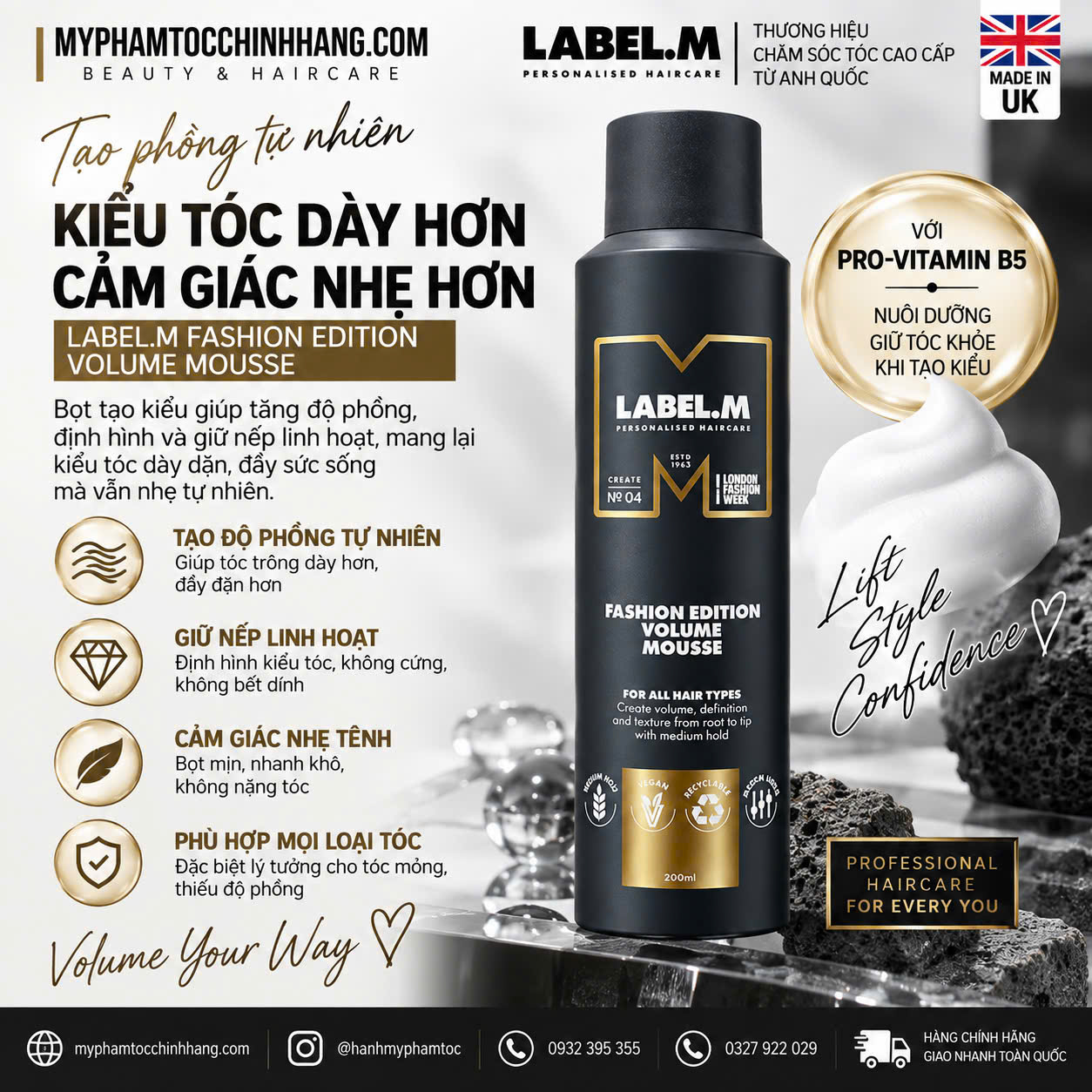 Kem bọt tạo phồng Label.m Fashion Edition Volume Mousse 200ml