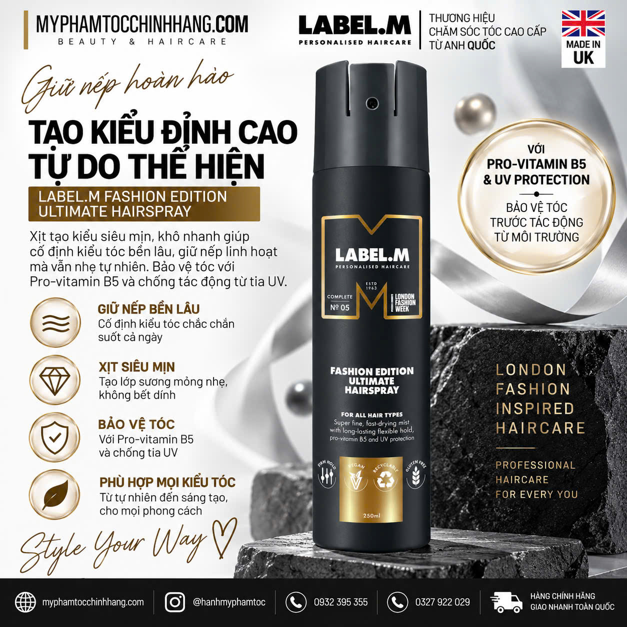 Keo Xịt Giữ Nếp Tóc Label.m Fashion Edition Ultimate Hairspray 250ml