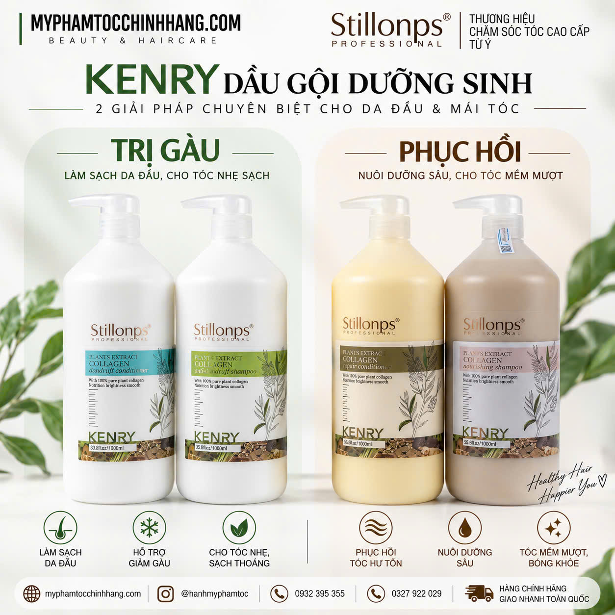 Cặp Dầu Gội và Dầu Xả Dưỡng Sinh Stillonps Kenry  Herbal 1000ml