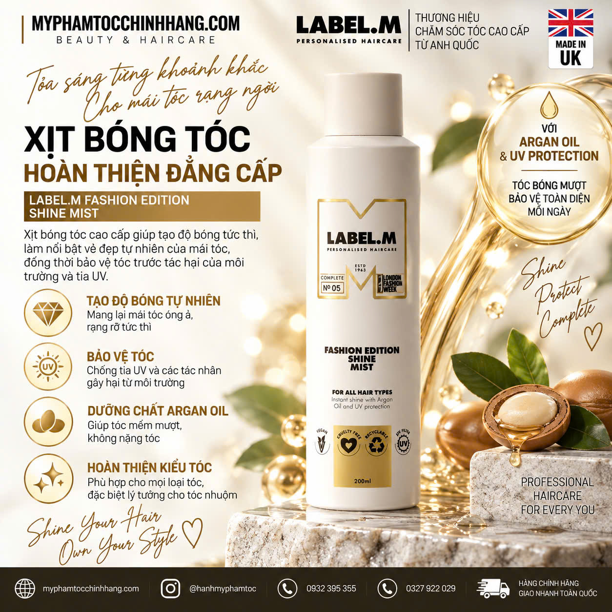 Xịt bóng tóc Label.m Fashion Edition Shine Mist 200ml