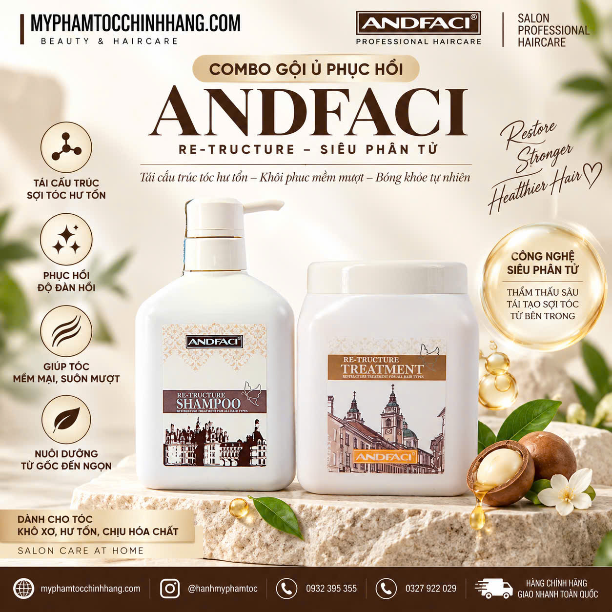 Dầu gội xả siêu phân tử Andfaci Re-Structure Argan Oil Shampoo & Conditioner 650ml