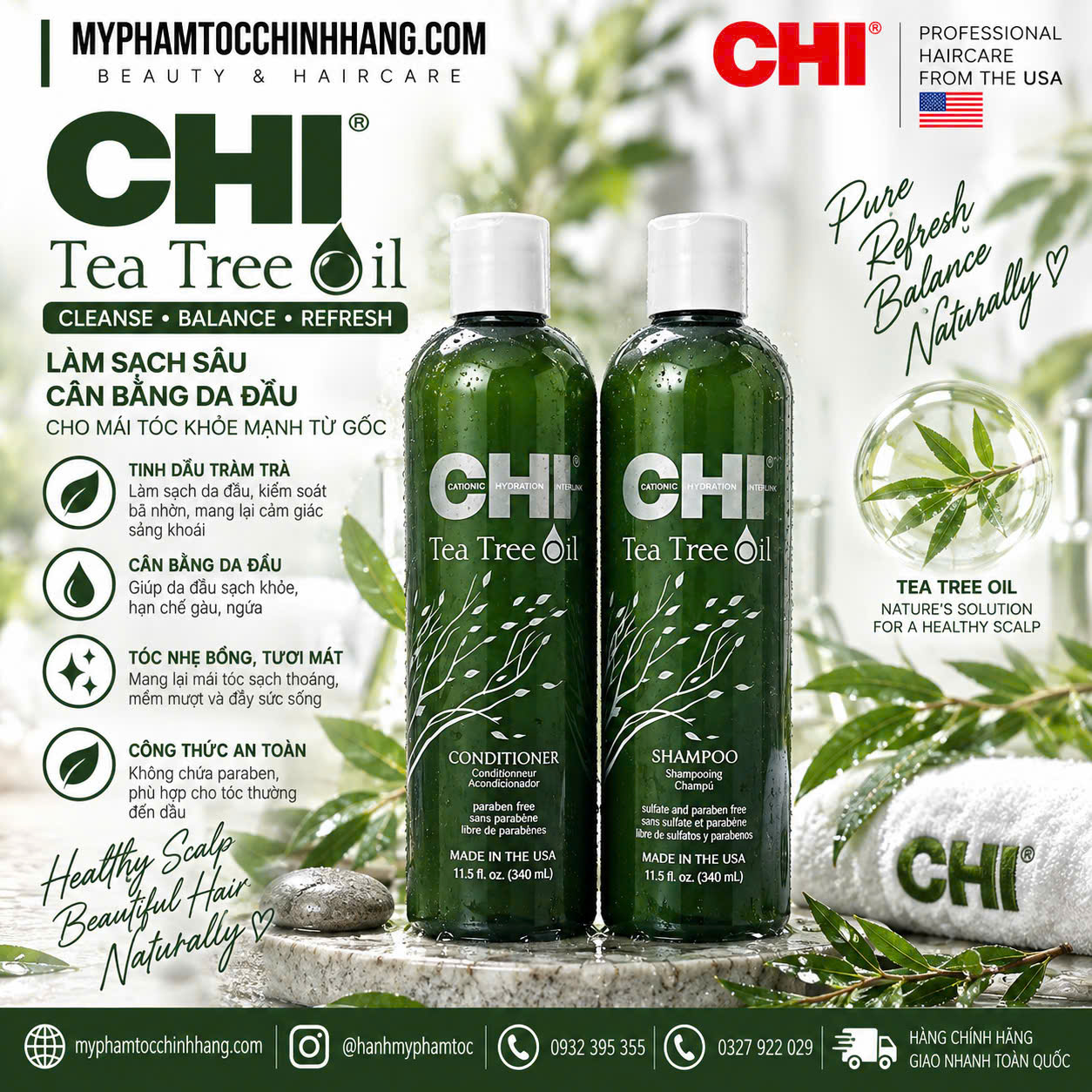 Dầu gội xả CHI tinh dầu tràm trà (CHI Tea Tree Oil Shampoo & Conditioner) 340ml - 739ml