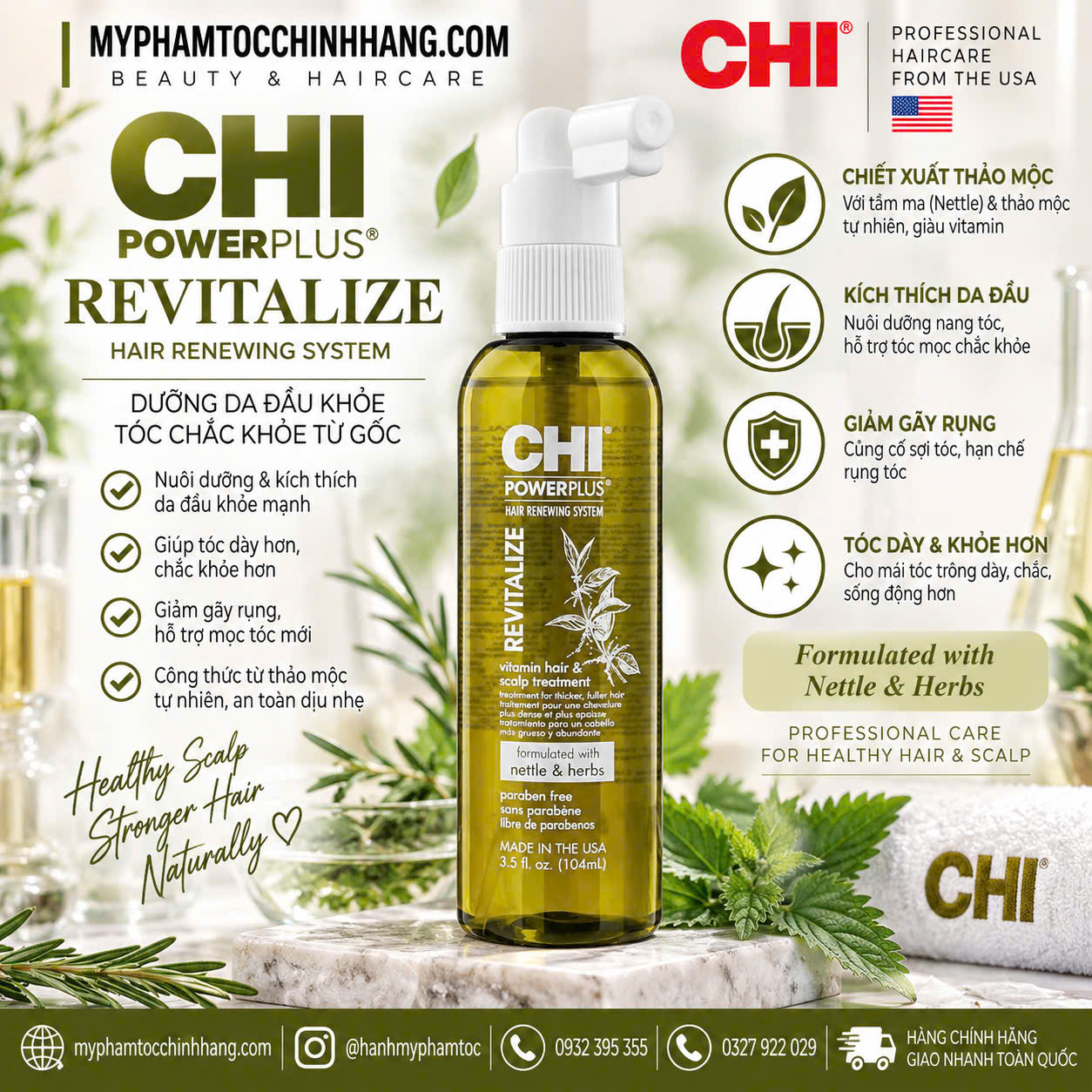 Tinh chất chống rụng và kích thích mọc tóc CHI Power Plus(CHI Power Plus Revitalize Vitamin Hair & Scalp Treatment) 104ml