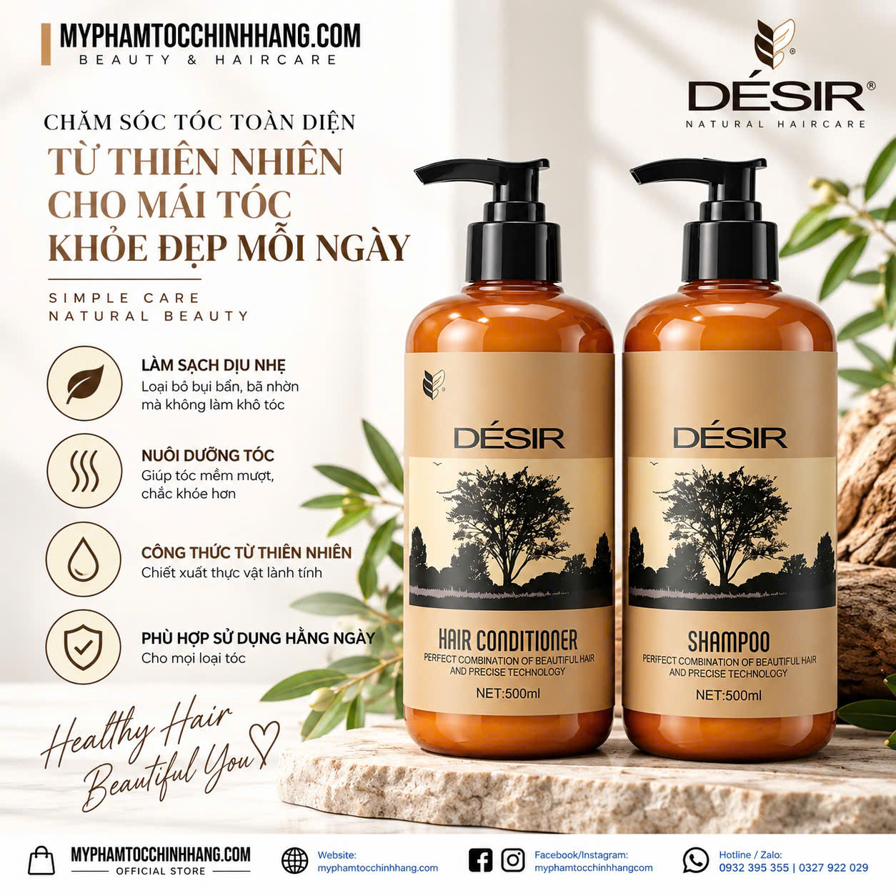 Dầu gội và dầu xả Desir Argan siêu mượt 500ml