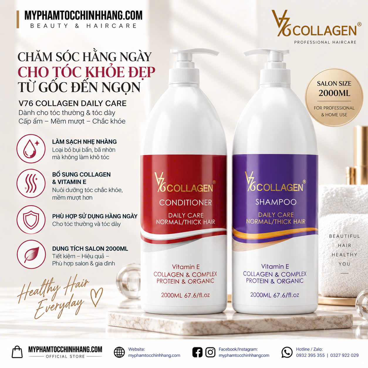 DẦU GỘI XẢ V76 LÀNH TÍNH DÀNH CHO MỌI LOẠI TÓC VÀ DA ĐẦU 2000ML