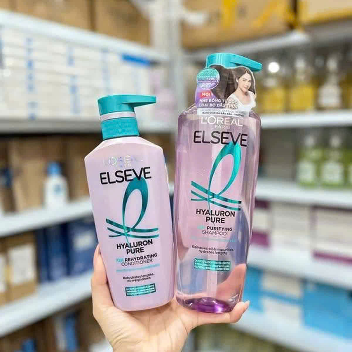 Bộ Dầu Gội Làm Sạch Da Đầu Dầu, Dưỡng Ẩm Tóc Khô / L’Oréal Paris Elseve Hyaluron Pure 72H