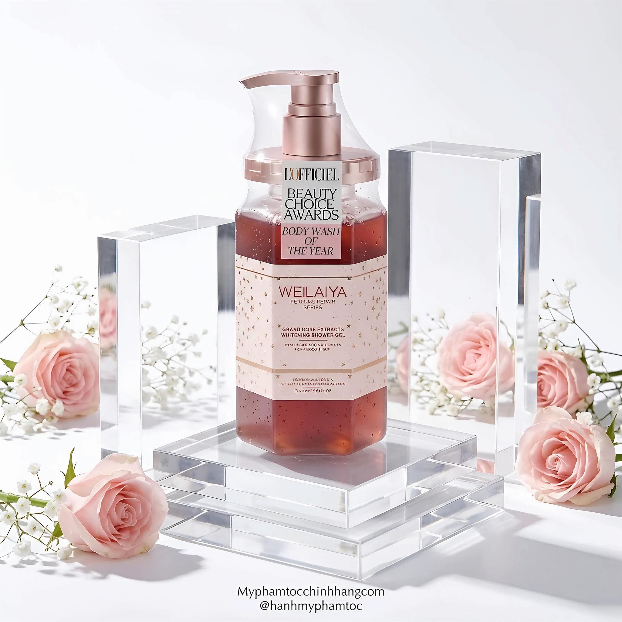 Sữa tắm trắng da cánh hoa hồng Damask Weilaiya Rose Petal Whitening Shower Gel 10ml 450ml